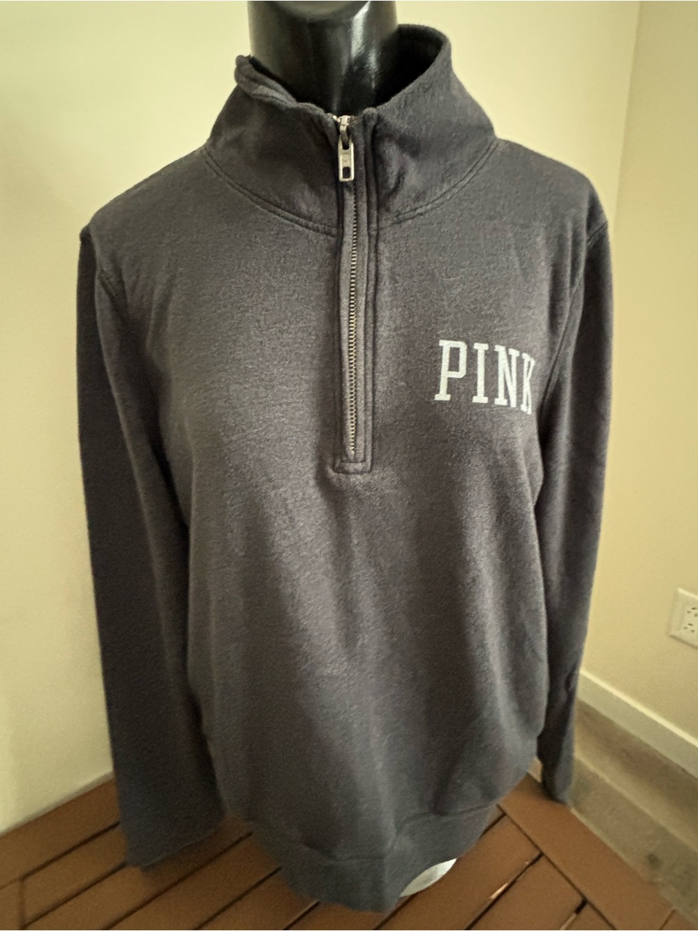 Victoria's Secret PINK Women’s Charcoal Half‑Zip Sweater